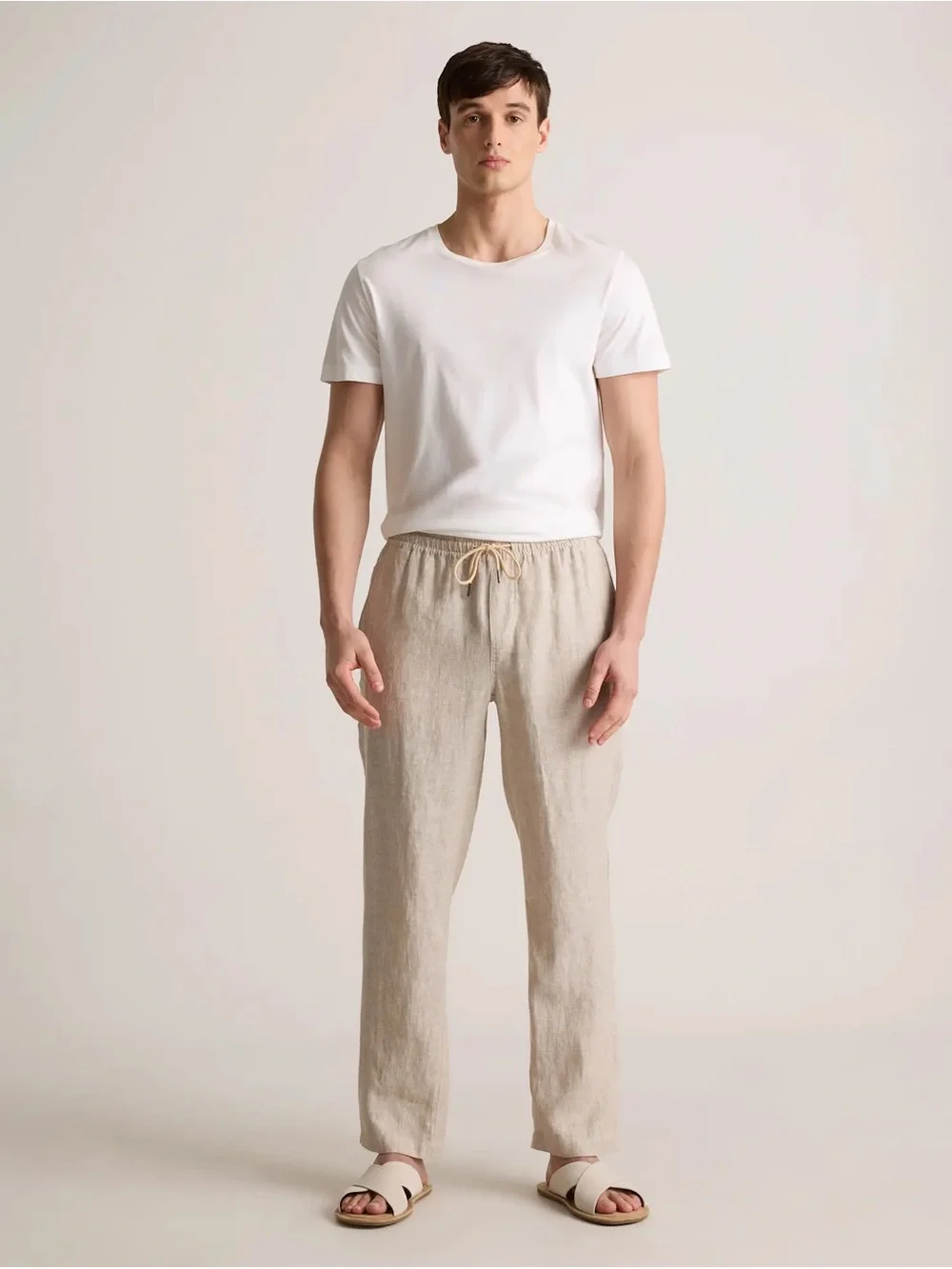 Quince Men’s Linen-Blend Drawstring Joggers | Cream/Tan | Size M